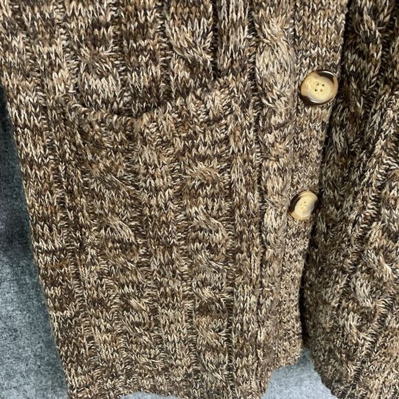 Carolyn Taylor Longline Hooded Button Cardigan Bulky Cable Patch Pockets Sz M - Picture 6 of 12
